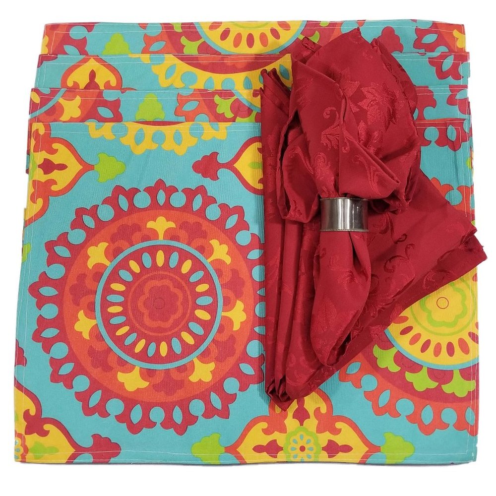 St Tropez Placemats w/Red Lenox Damask Napkin NWT